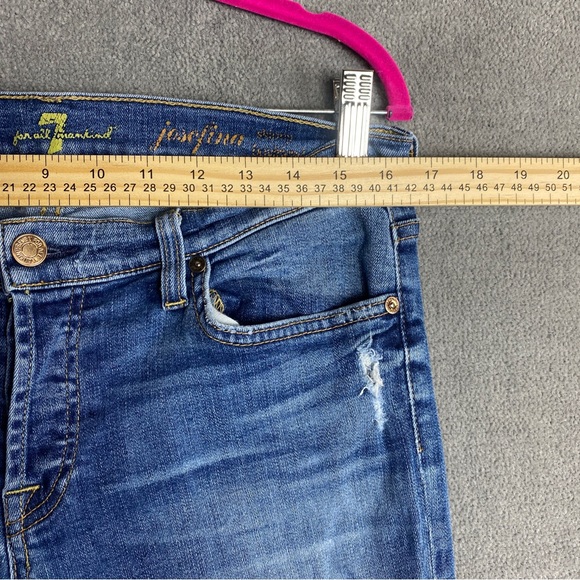 7 For All Mankind Josefina Skinny Boyfriend Jeans Size 30  Blue Distressed - Picture 9 of 10